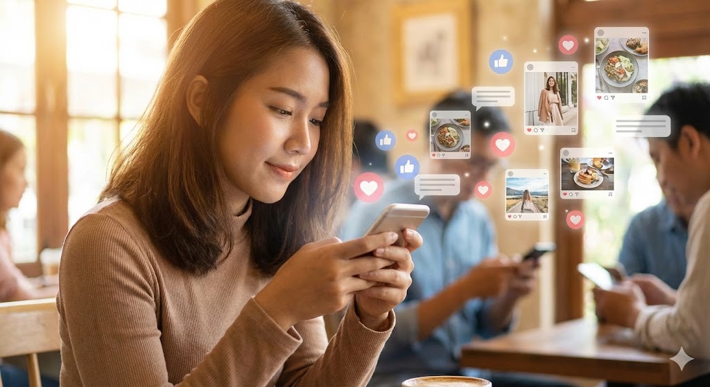 スマホを見る女性