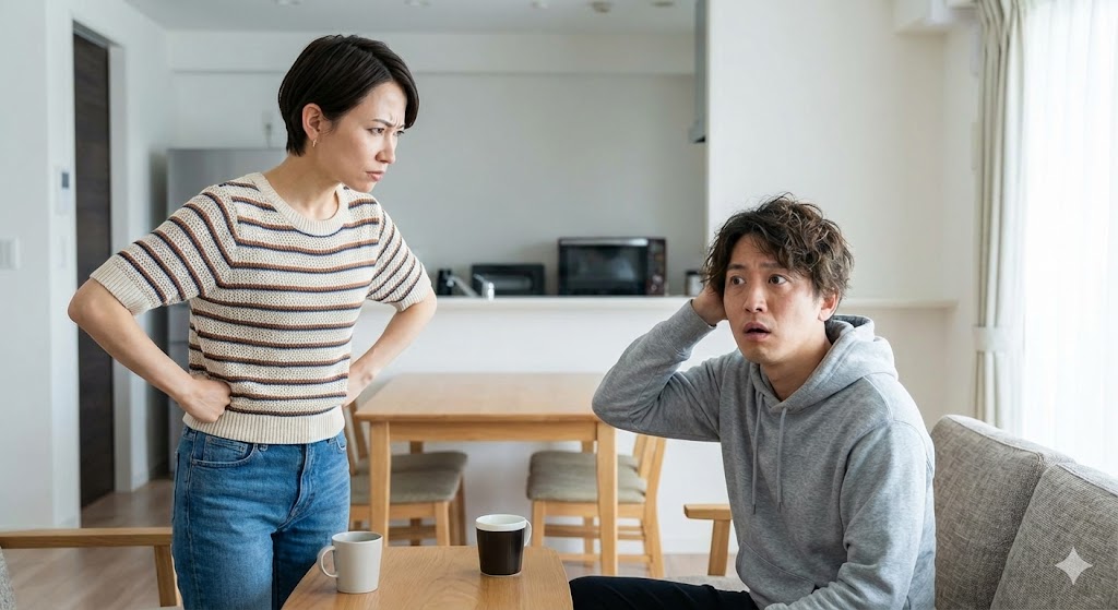 女性に怒られる男性