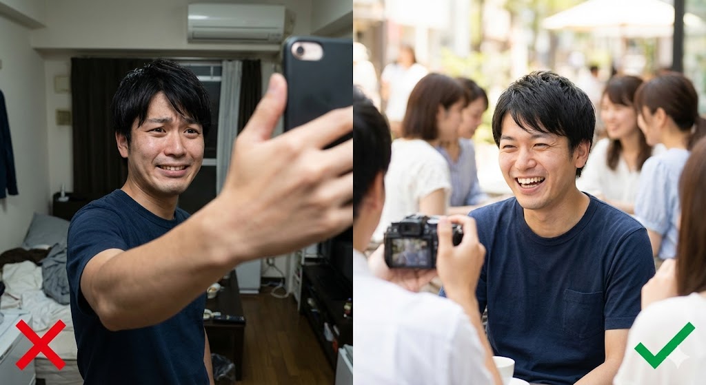 自撮りとたどりの比較