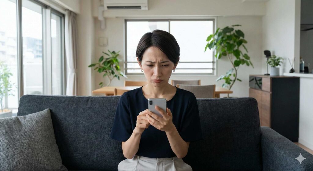 スマホを見て不機嫌な女性