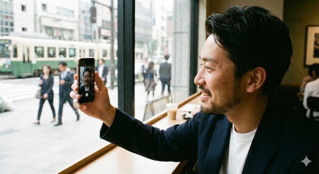 自撮りする男性