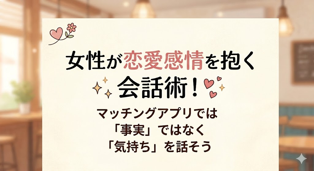 女性が恋愛感情を抱く会話術！マッチングアプリでは「事実」ではなく「気持ち」を話そう アイキャッチ画像